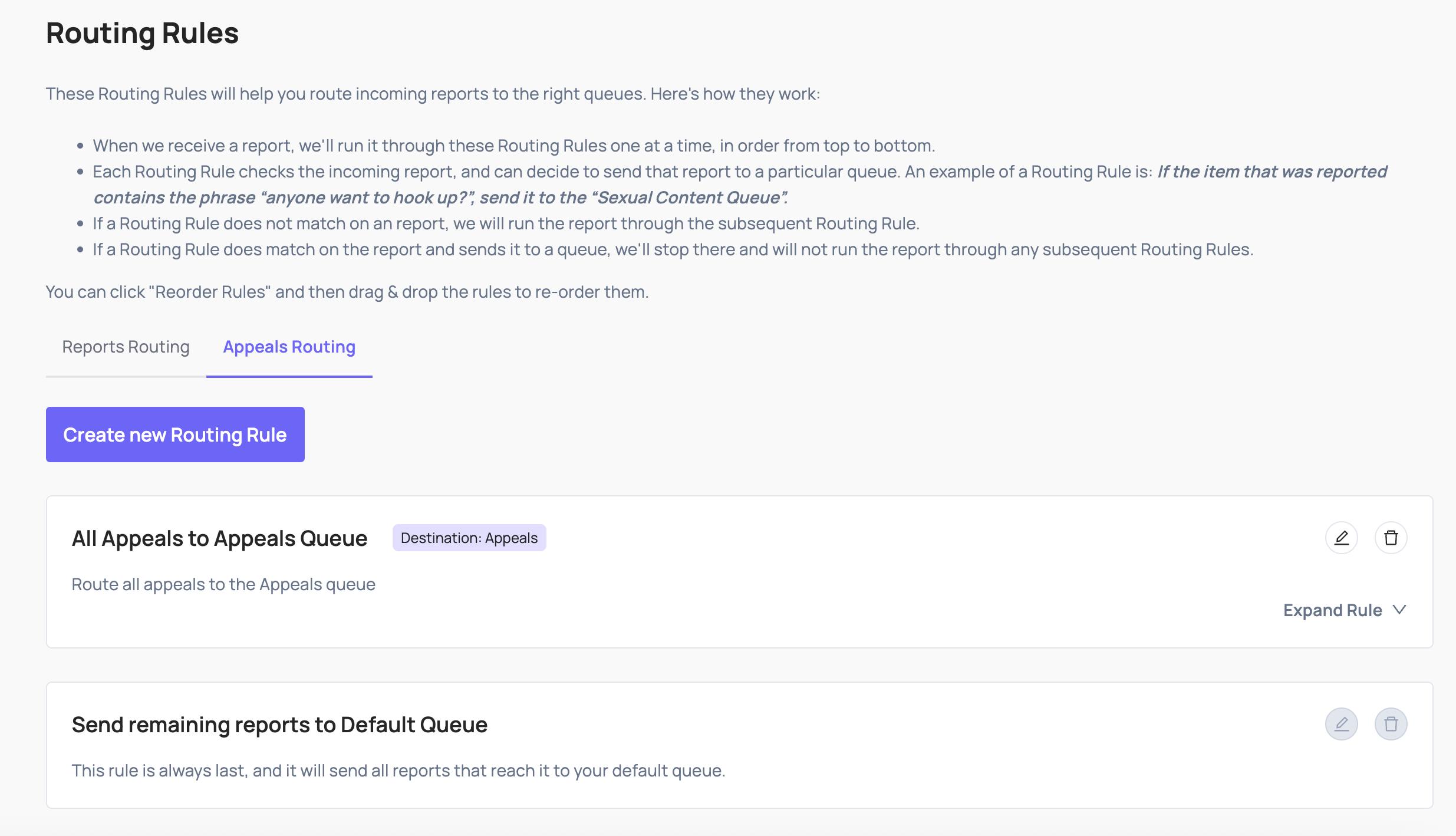 Coop routing rule configured to send all appeals to a dedicated appeals queue