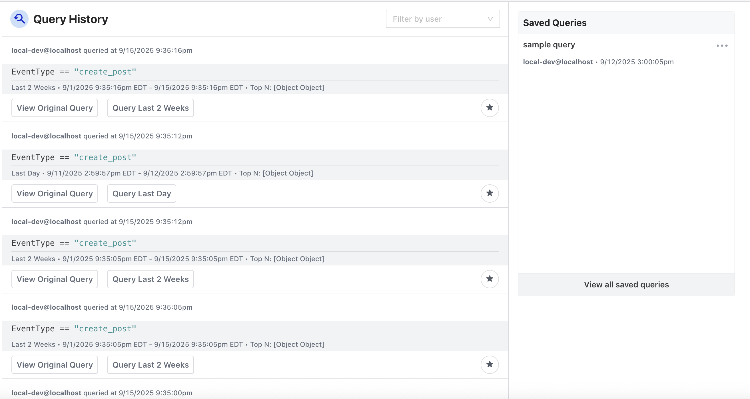 Query History Page