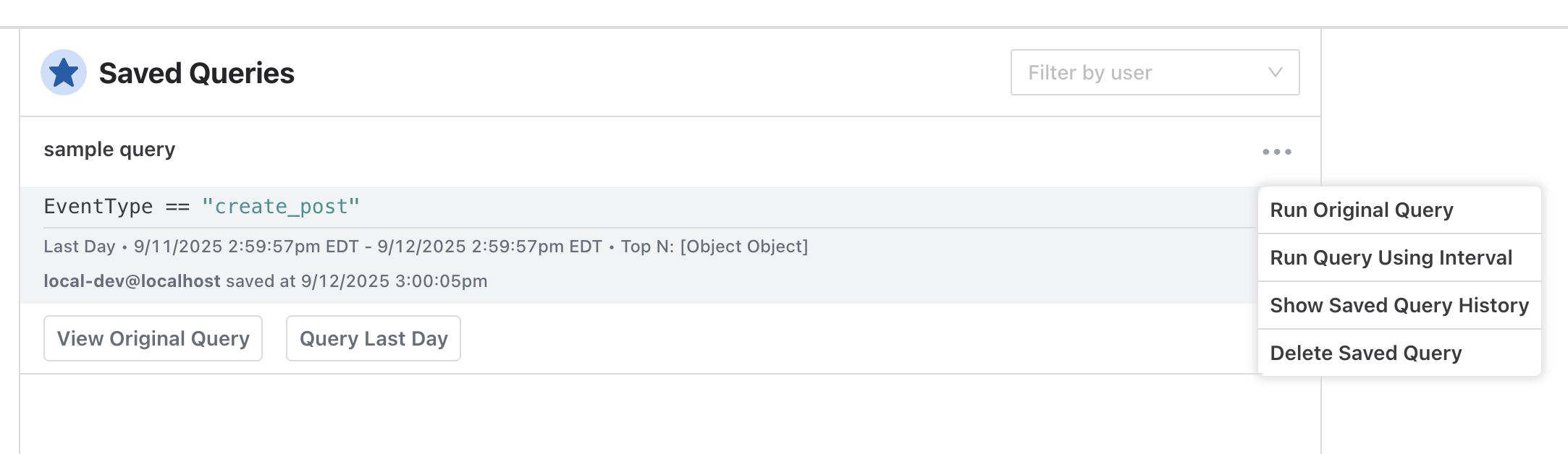Saved Queries Page